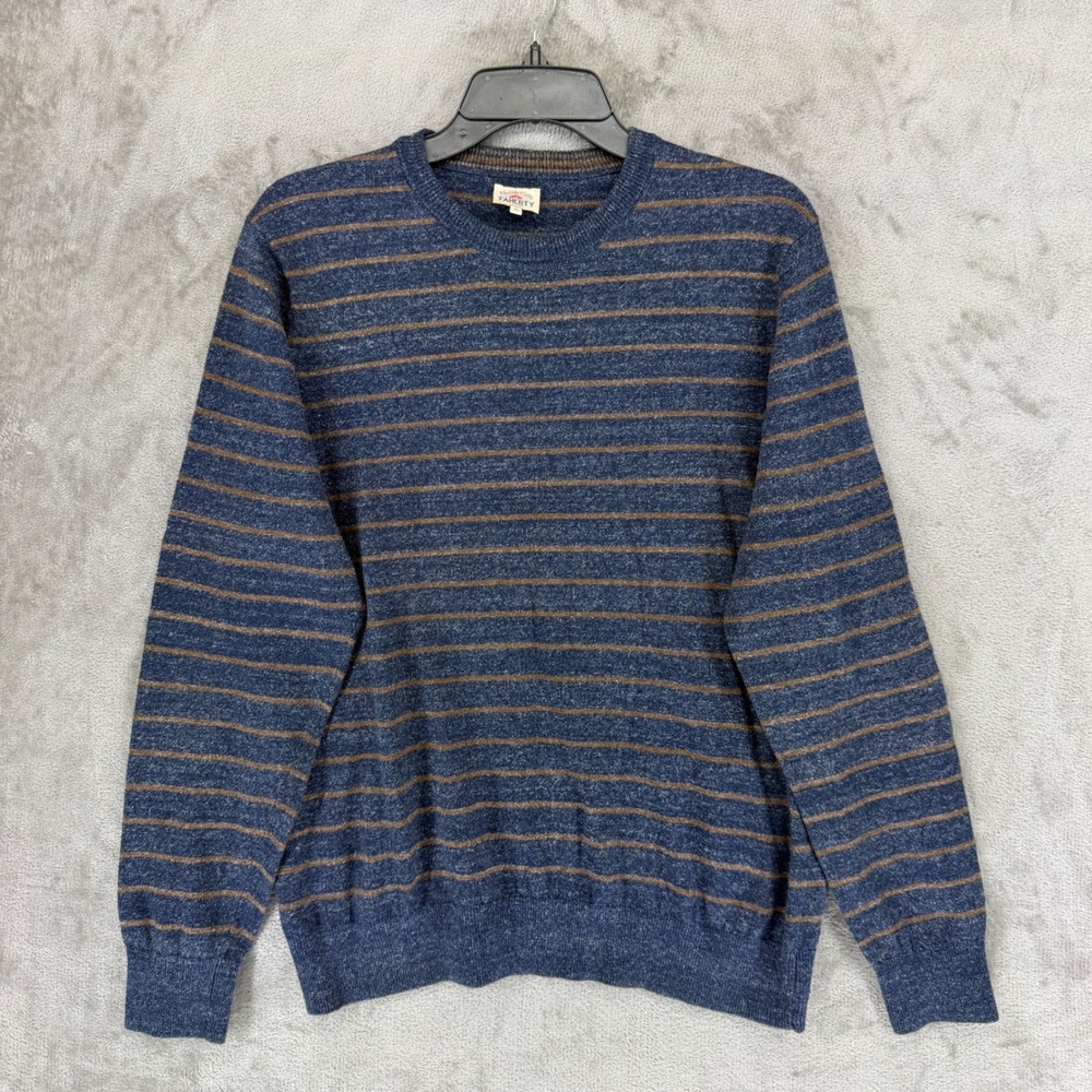 Faherty Brand Mens Striped Crewneck Sweater Navy Blue Brown MYF2104-NCH Size M